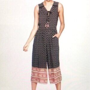 Womens Knox Rose Boho Printed Black Red Gauze Cropped Jumpsuit Large